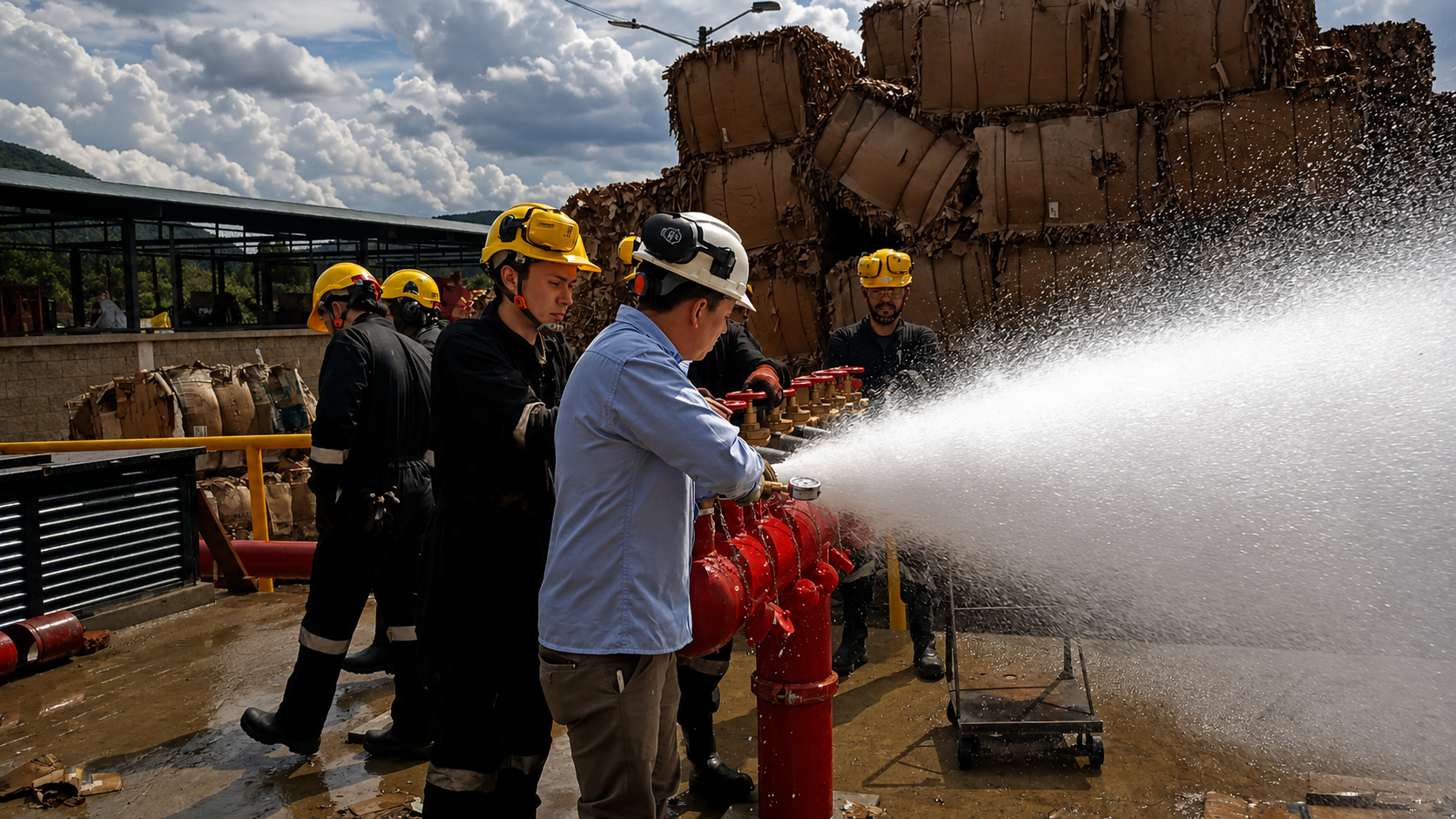 Técnico de INGEFULLER dirigiendo una prueba de flujo real sobre un hidrante contra incendio